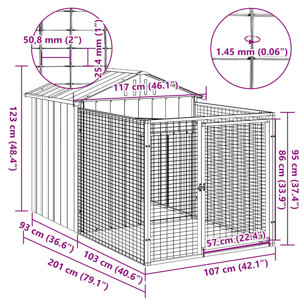Caseta Perros Con Corral Acero Galvanizado Gris 117x201x123 Cm_4