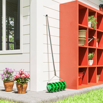 Aireador De Césped Outsunny Acero Galvanizado, Pp Verde Oscuro 45x21x140 Cm 84h-365v00dg_1