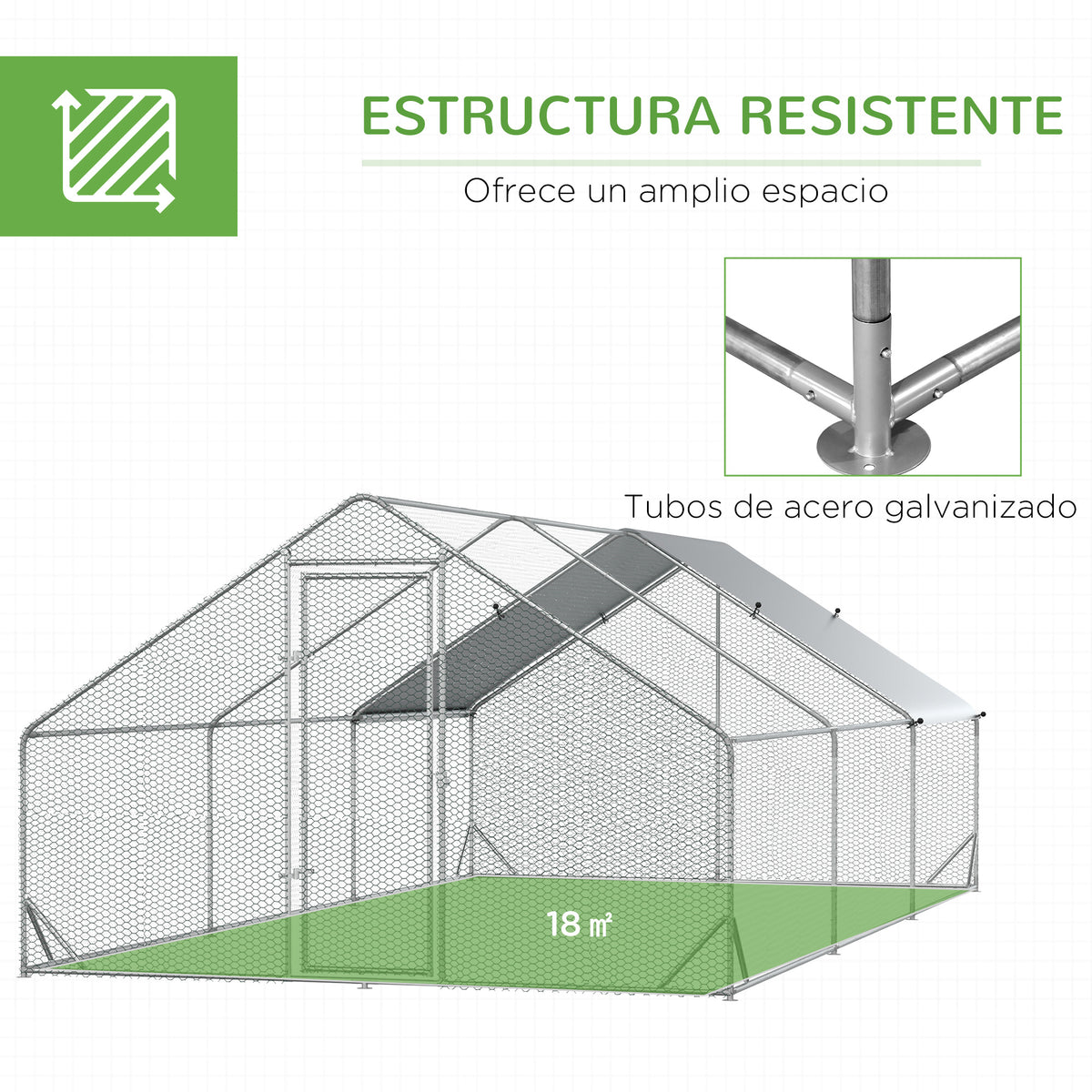 Gallinero De Exterior Acero Galvanizado Con Techo Pawhut 3x6x2 M Plata_5