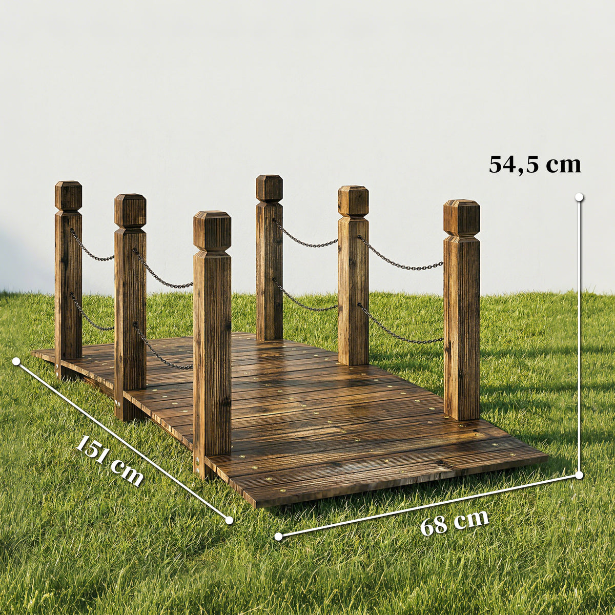 Puente De Jardín Outsunny Madera De Abeto Carbonizado 151x68x54.5 Cm_2