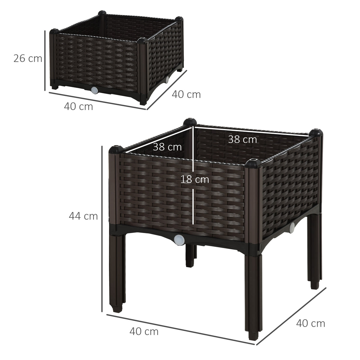 Conjunto De 2 Macetas Cuadradas Outsunny Marrón 40x40x44 Cm_2