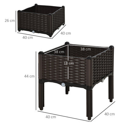 Conjunto De 2 Macetas Cuadradas Outsunny Marrón 40x40x44 Cm_2
