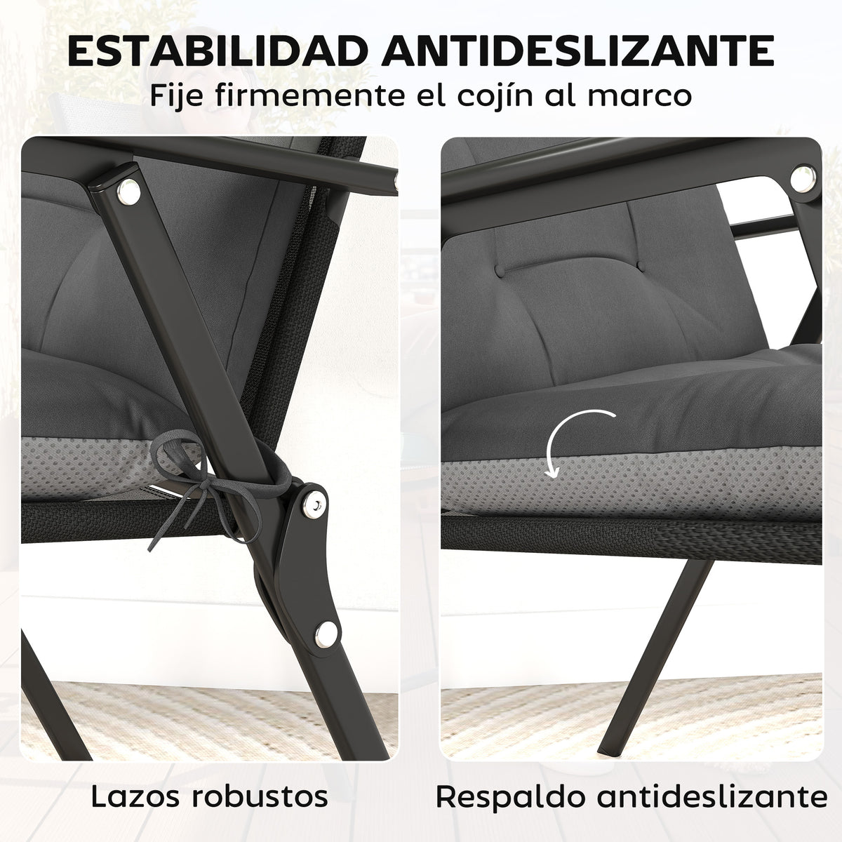 Cojines Para Sillas Outsunny Poliéster, Algodón Gris Oscuro 111.5x53x8 Cm_5