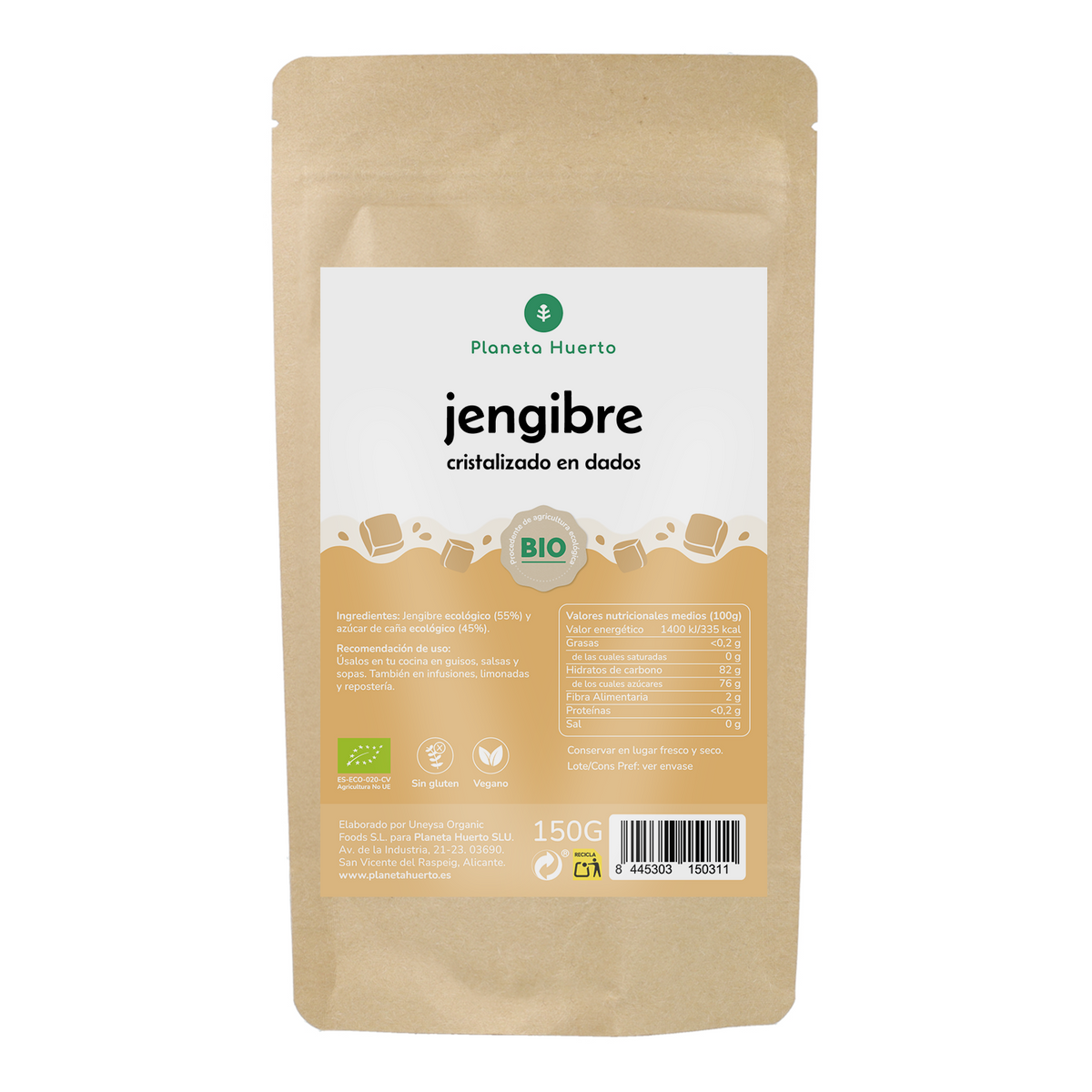 Jengibre cristalizado dados BIO Planeta Huerto 150 g
