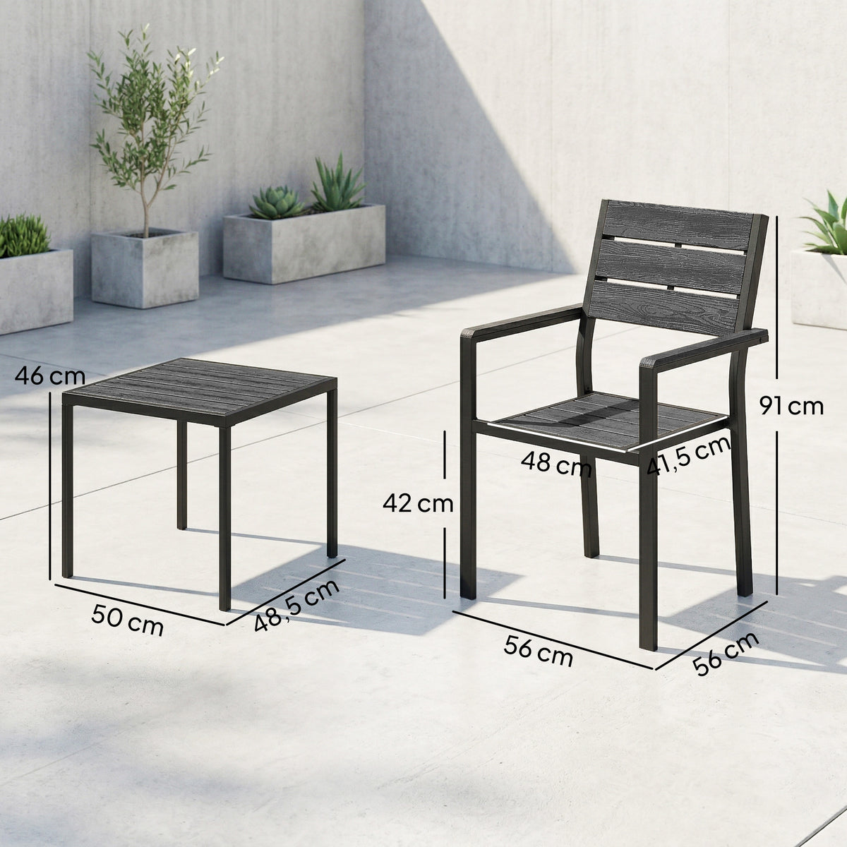 Conjunto De Bistró Outsunny Metal, Hdpe Negro 56x56x91 Cm_2