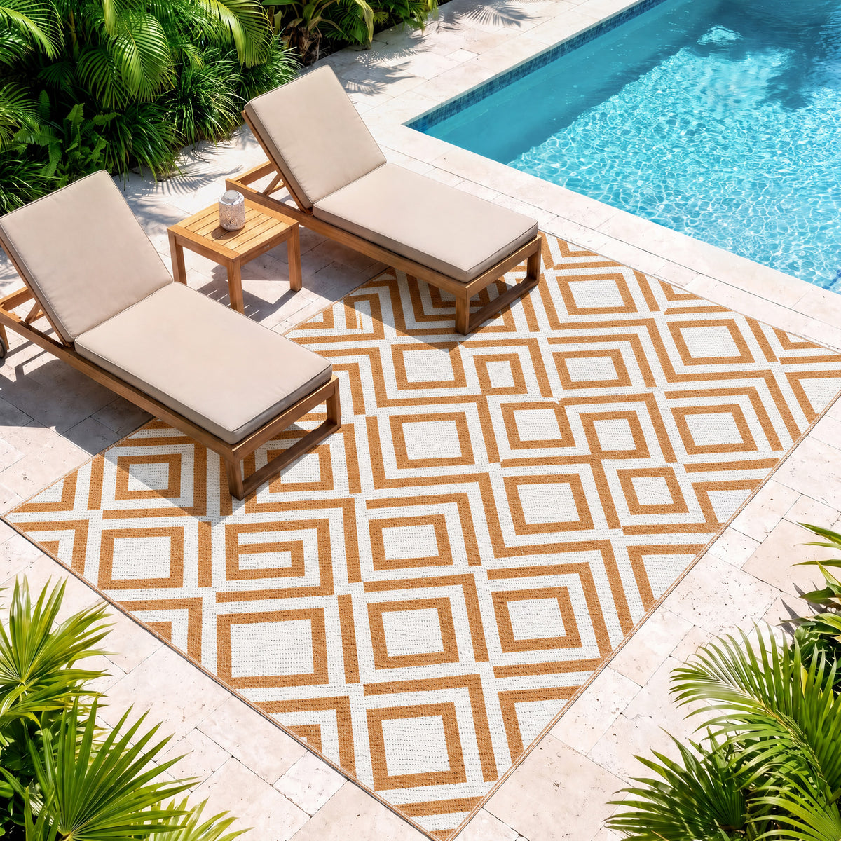 Alfombra De Exterior Reversible De Plástico Outsunny 182x274 Cm Marrón_3