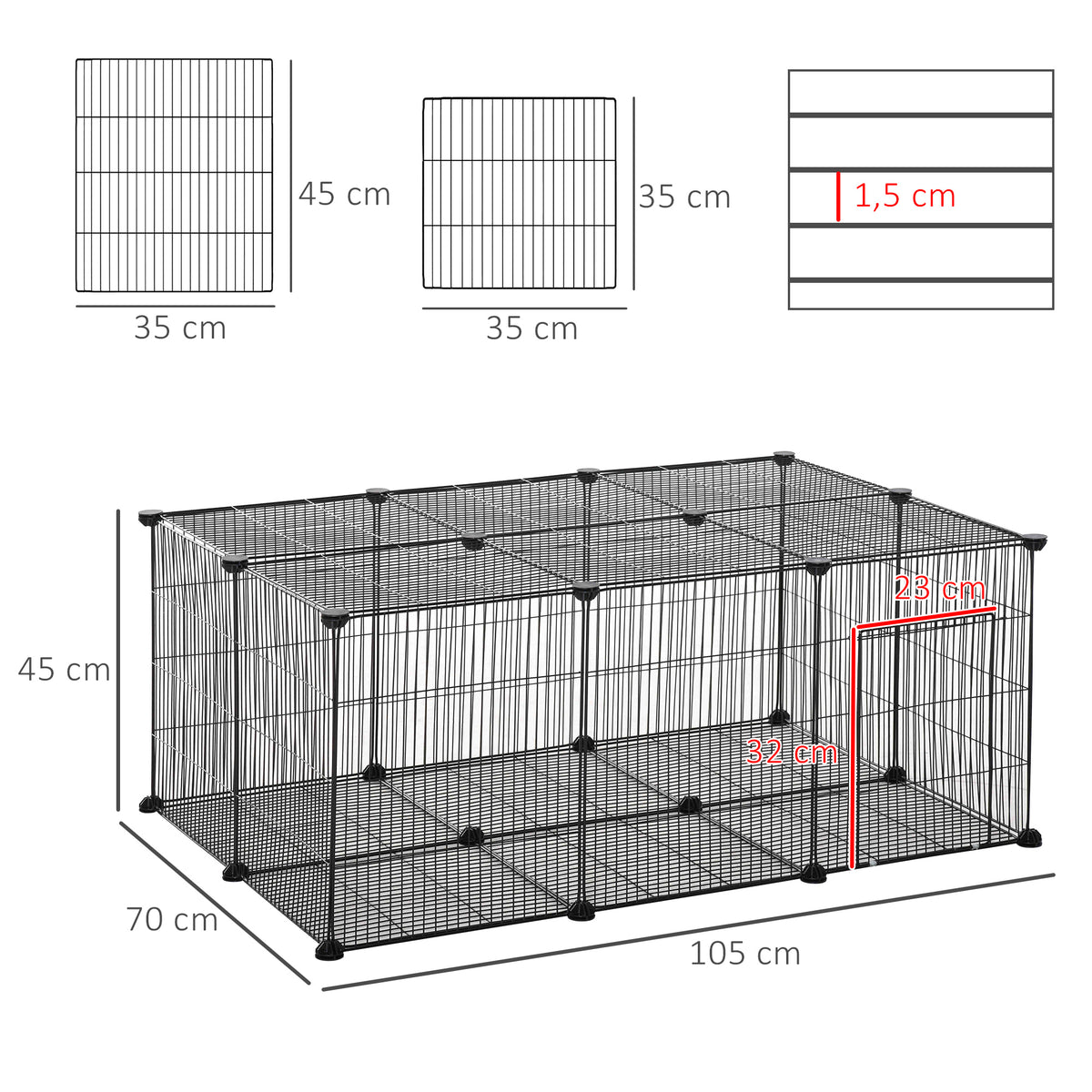 Parque Para Animales Pequeños Pawhut Negro 105x70x45 Cm_2