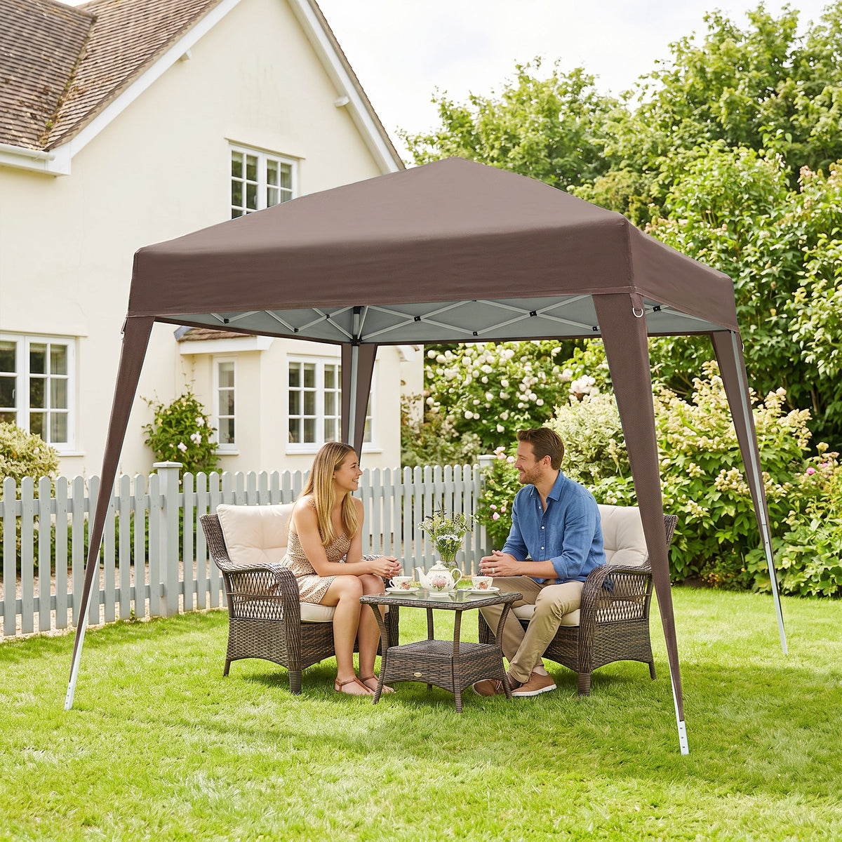 Carpa Plegable Outsunny Tela Oxford, Acero Café 240x240x250 Cm_4