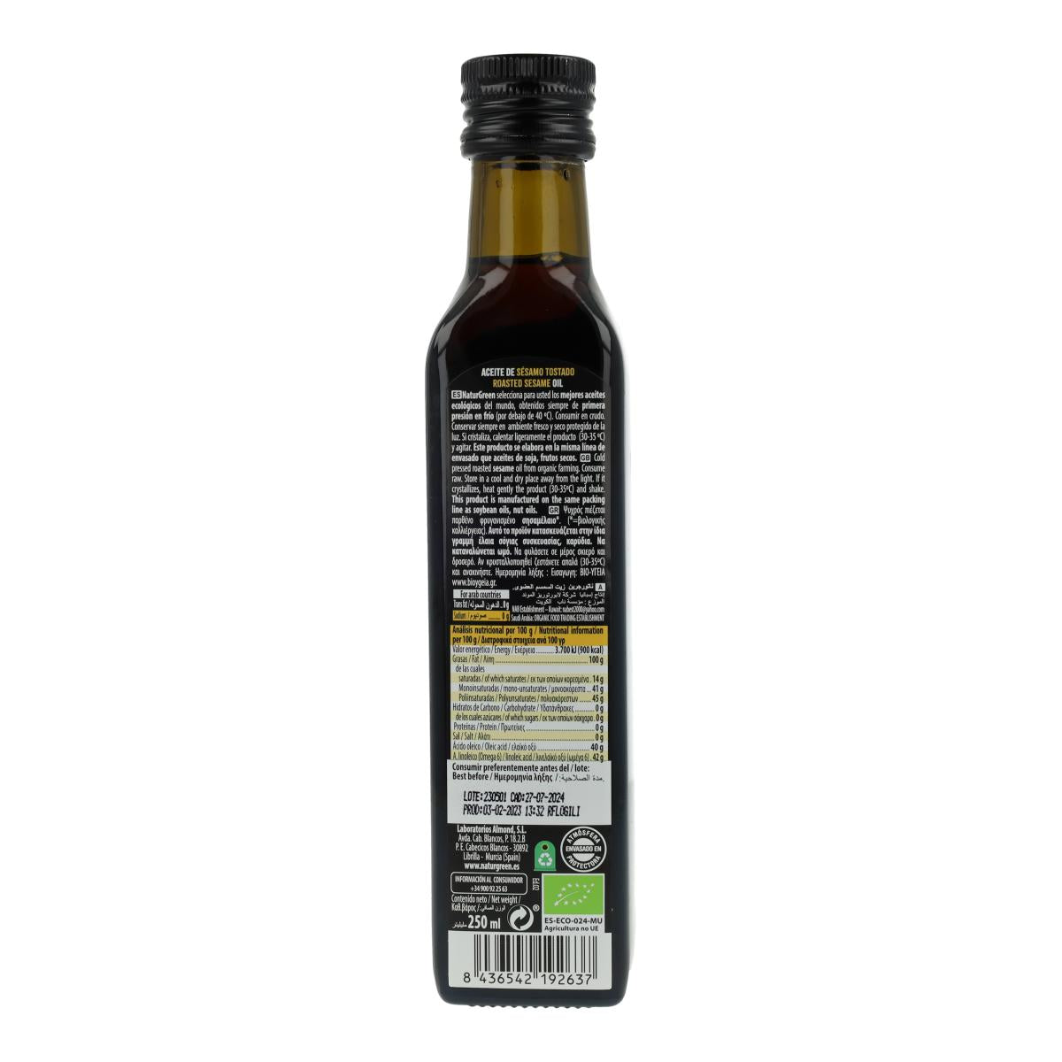 Aceite de Sésamo Tostado Bio NaturGreen 250 ml