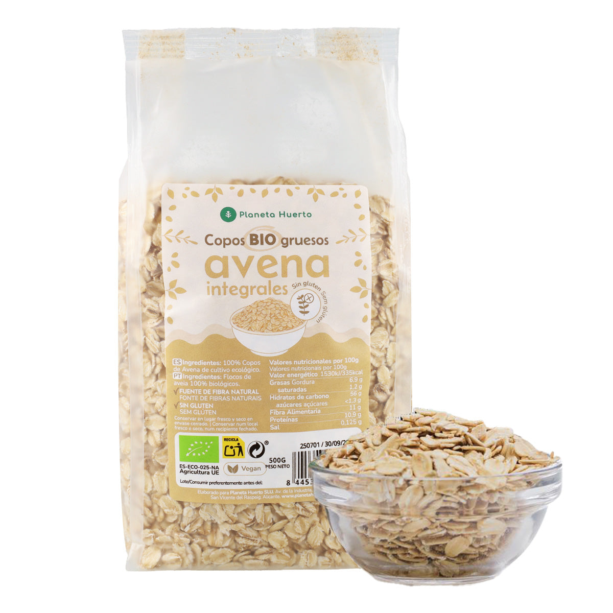 Copos de avena gruesos Sin Gluten ECO Planeta Huerto 500 g