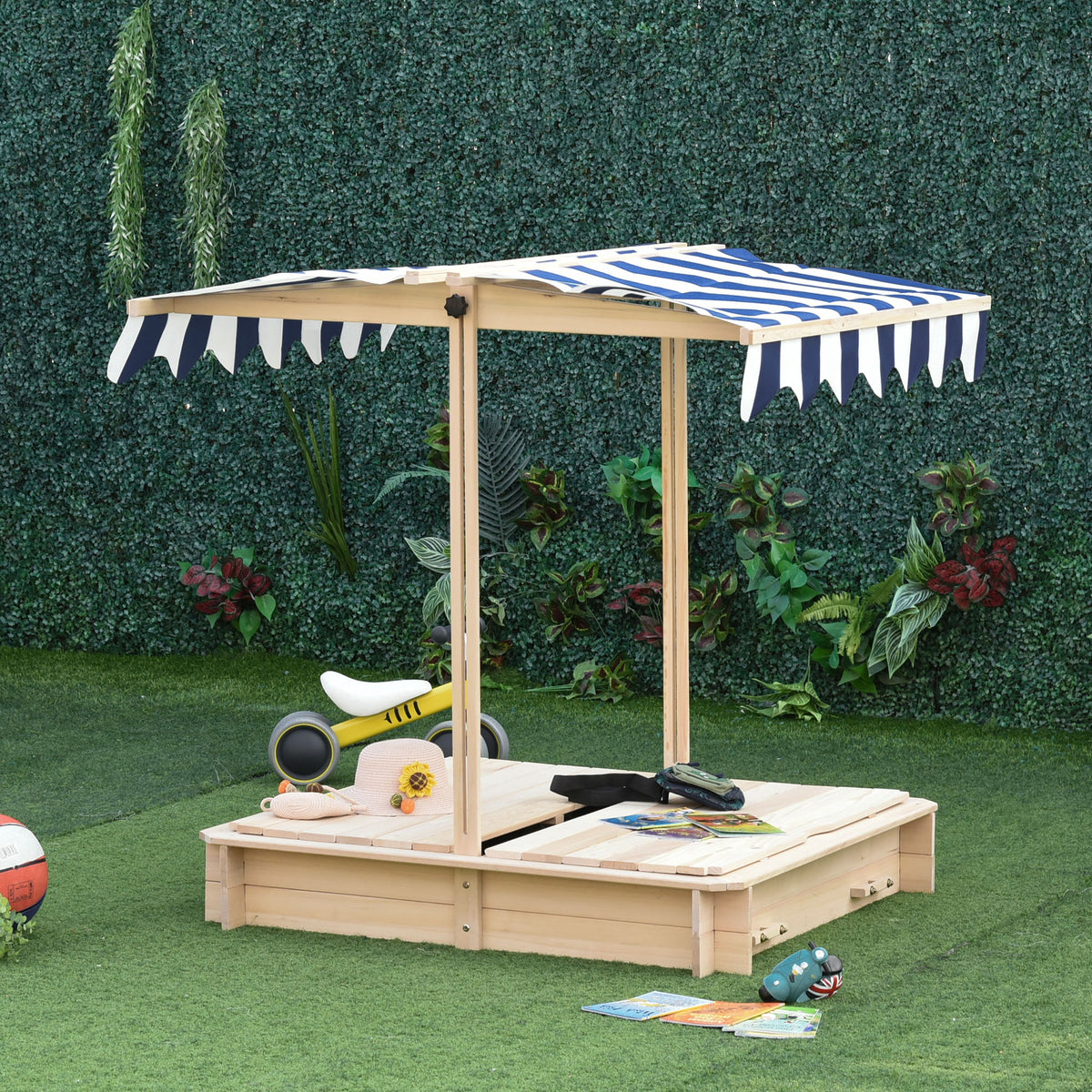 Arenero Para Niños Outsunny Madera 106x106x121 Cm Madera De Abeto_1
