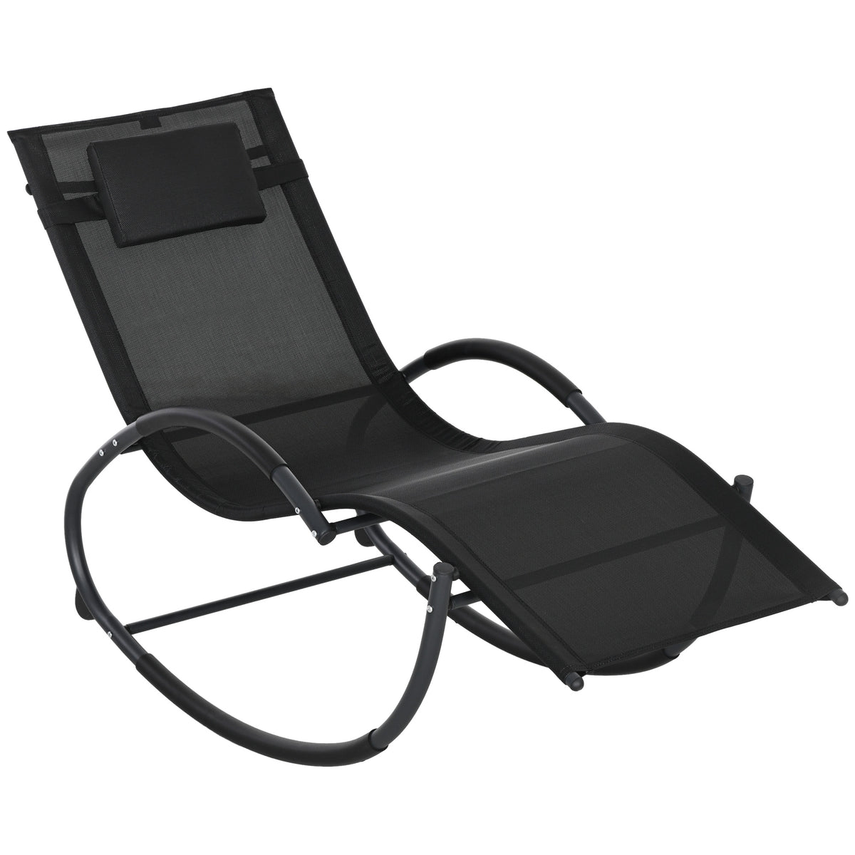 Mecedora De Exterior Outsunny Metal, Textilene Negro 155x61x88 Cm_0