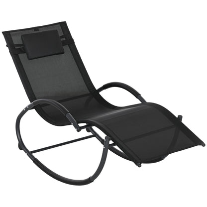 Mecedora De Exterior Outsunny Metal, Textilene Negro 155x61x88 Cm_0