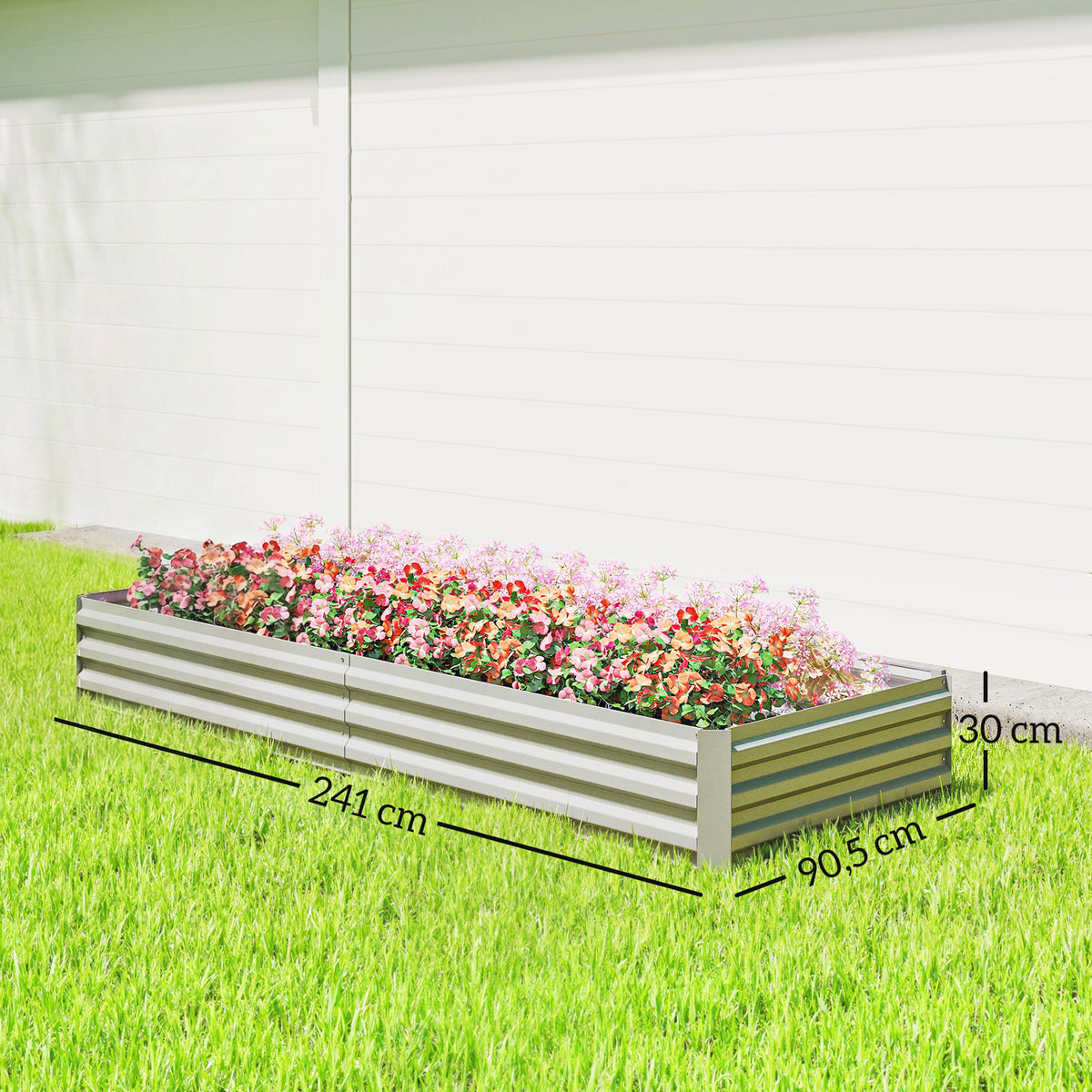Jardinera Exterior Outsunny Acero Galvanizado Plata 241x90.5x30 Cm_2
