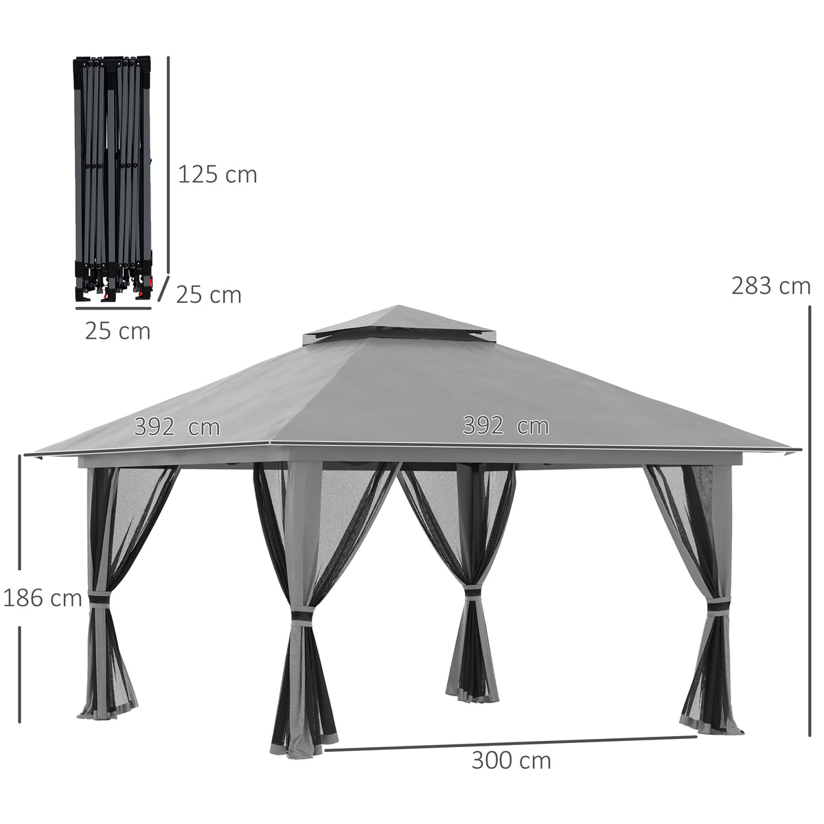 Carpa Plegable Outsunny Metal, Poliéster Gris Oscuro 392x392x283 Cm_2