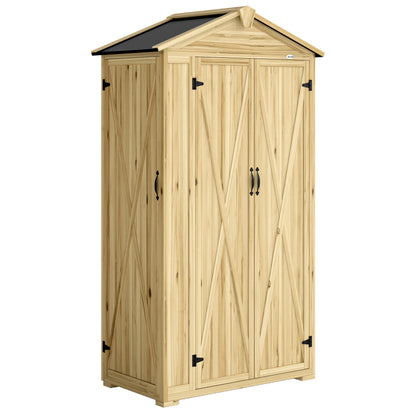 Armario De Jardín Outsunny Madera De Abeto Madera Natural 93x53x168 Cm_0