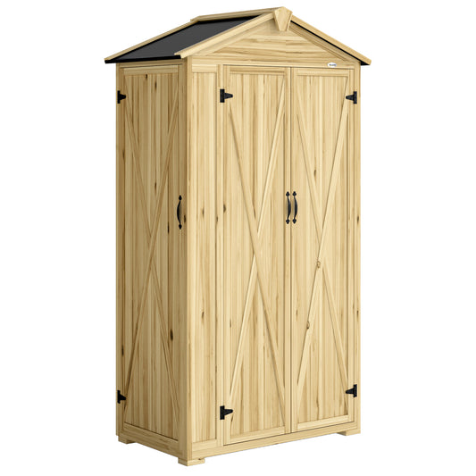 Armario De Jardín Outsunny Madera De Abeto Madera Natural 93x53x168 Cm_0