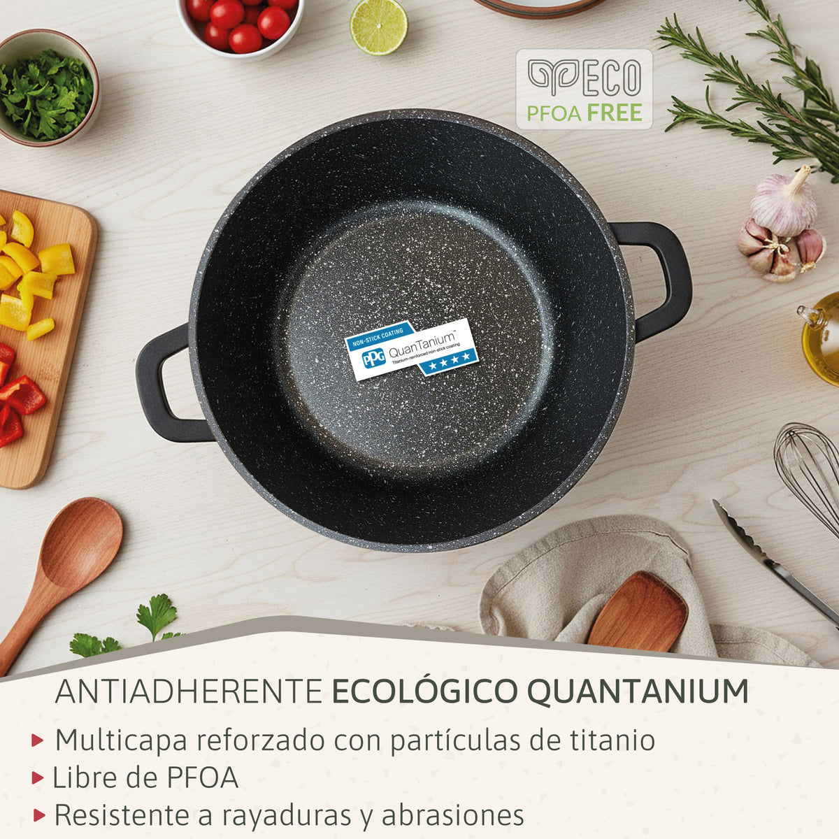 Briebe Cacerola Cocina Inducción Antiadherente Titanio, Cazuela 28cm, Aluminio Fundido Sin Pfoa, Tapa, Black Titanium_4