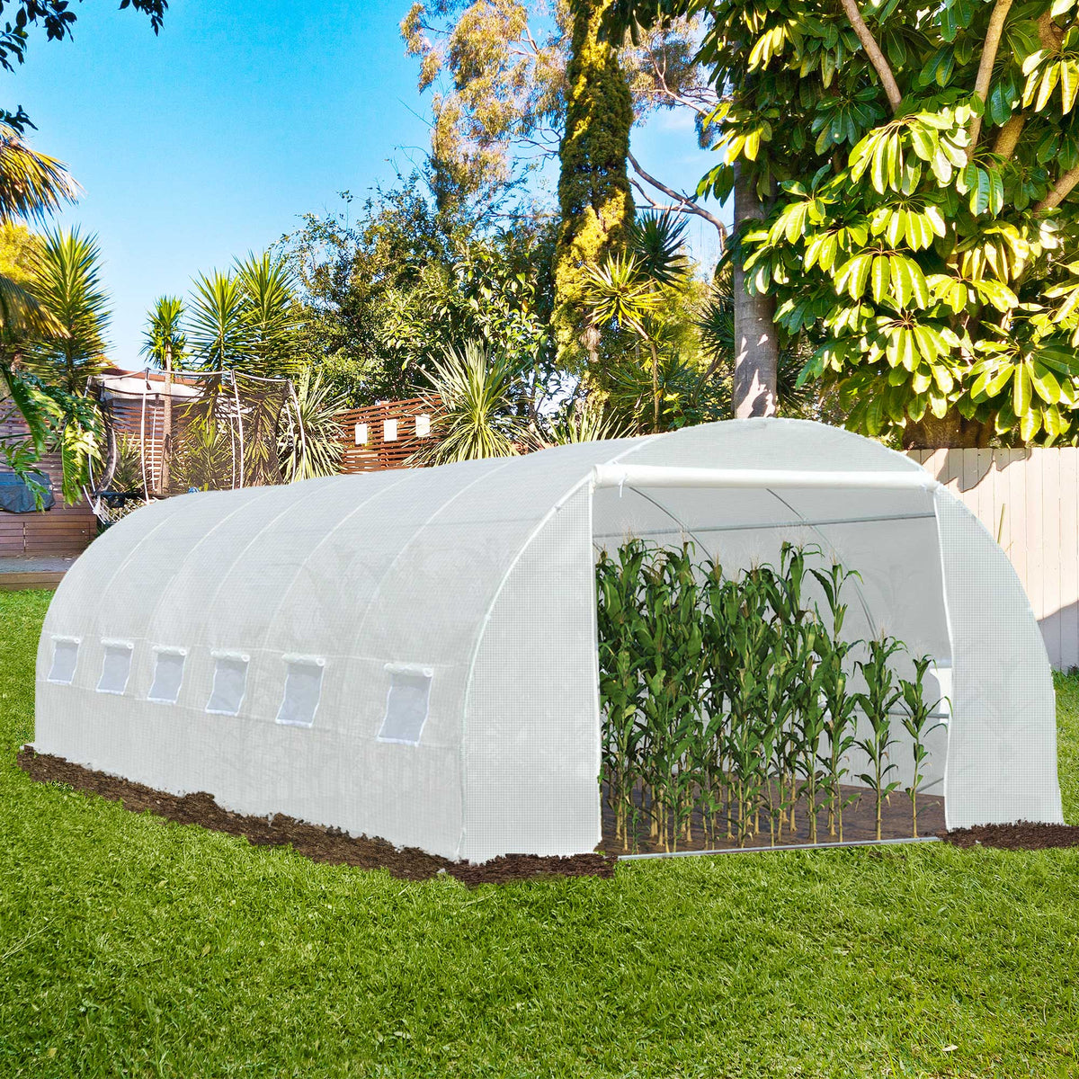Cubierta De Invernadero De Túnel 12 Ventanas Outsunny 6x3x2 M Blanco_1