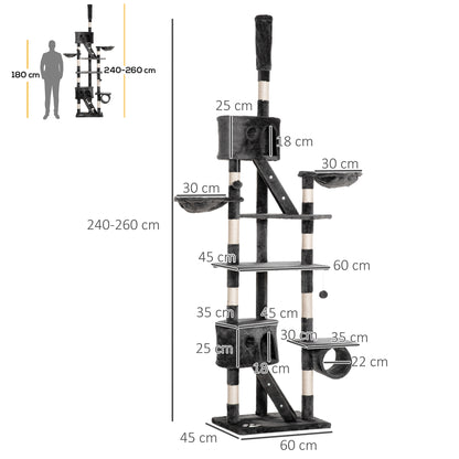 Pawhut Árbol Rascador Para Gatos 60x45x240-260 Cm Altura Ajustable Plataformas_2