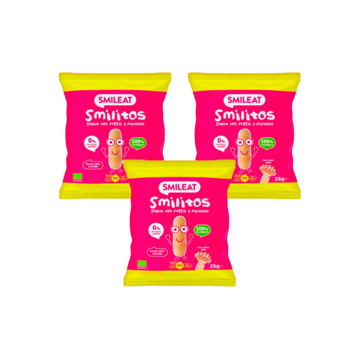 PROMO 3x Smilitos, Gusanitos de Fresa y Platano ECO, Smileat 25gr