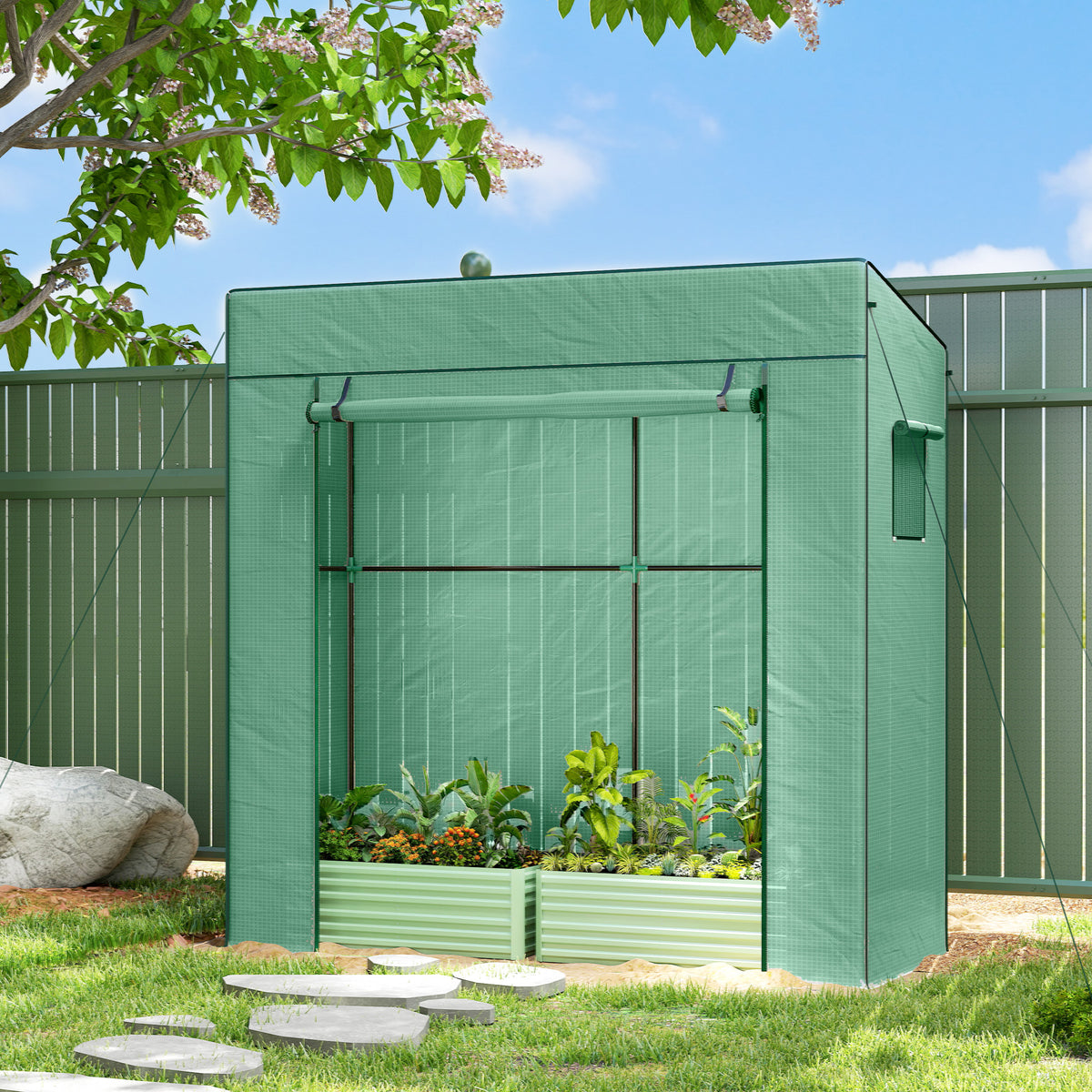 Invernadero Outsunny Acero, Pe Verde 196x77x197 Cm_1