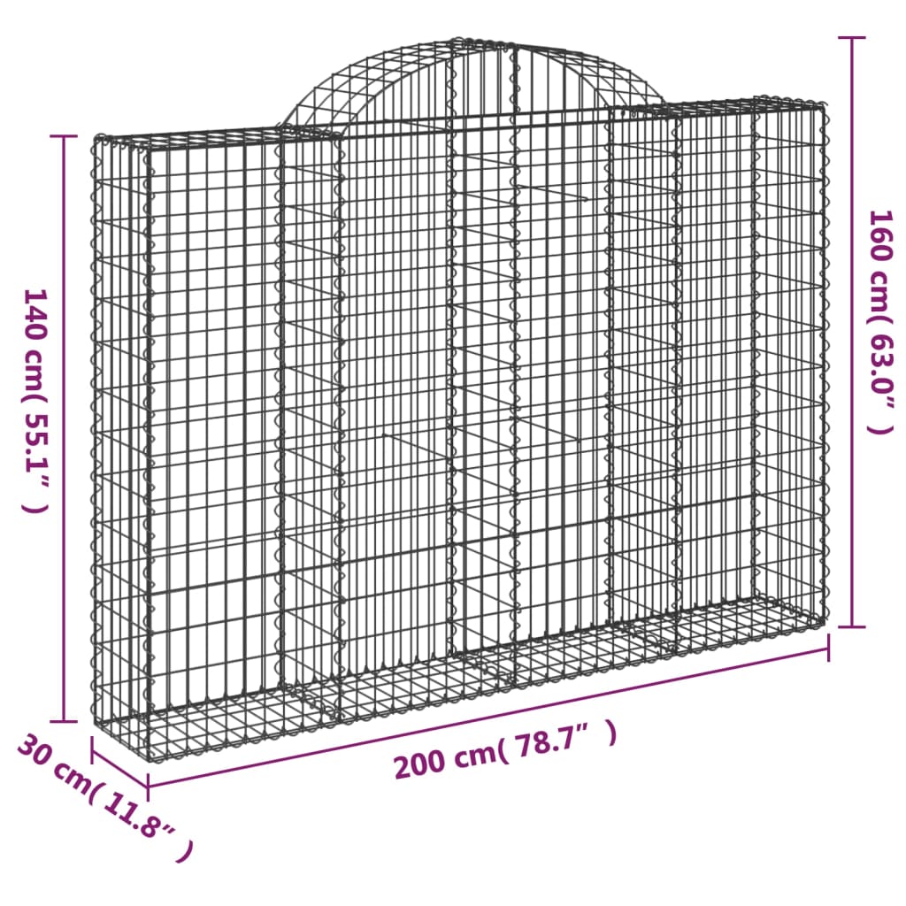 Cestas De Gaviones 3 Uds Forma De Arco Hierro 200x30x140/160 Cm_5
