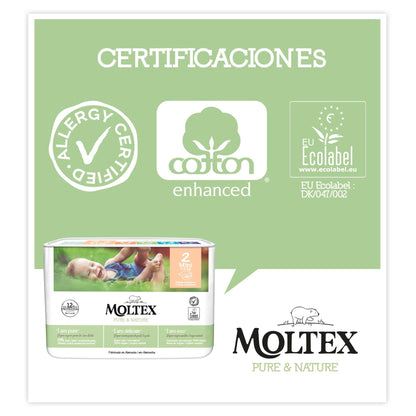 Pack ahorro Pañales T2 (3-6 kg) Moltex Pure &amp; Nature, 144 Uds