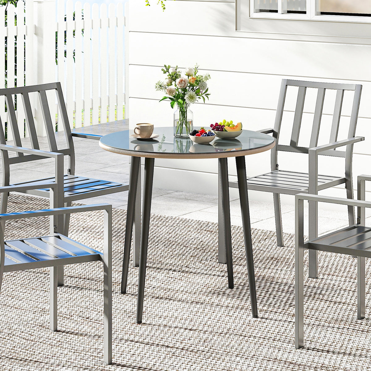 Mesa Comedor Jardín Outsunny Acero, Vidrio Templado Gris 80x80x74 Cm_3