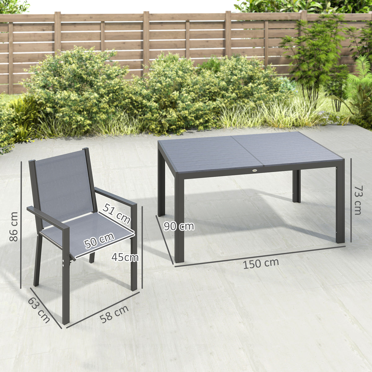 Conjunto De Jardín Outsunny Acero, Textilene Gris Claro 150x90x73 Cm_2