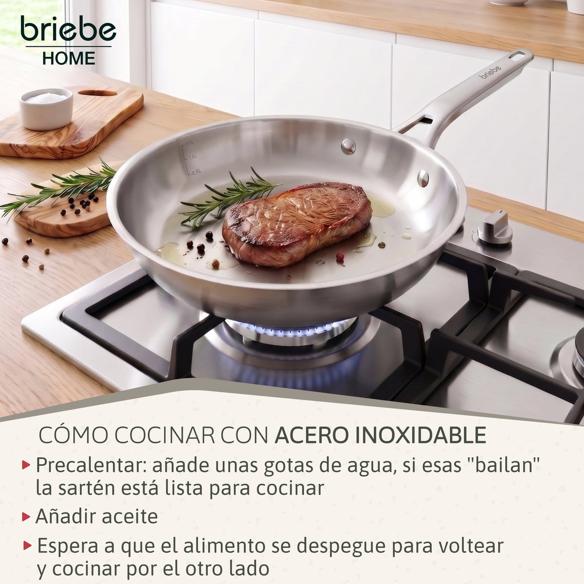Briebe Pure Inox Juego De 2 Sartenes Acero Inoxidable Inducción 20-24 Cm, 3 Capas Tri-ply, Sin Antiadherente_5