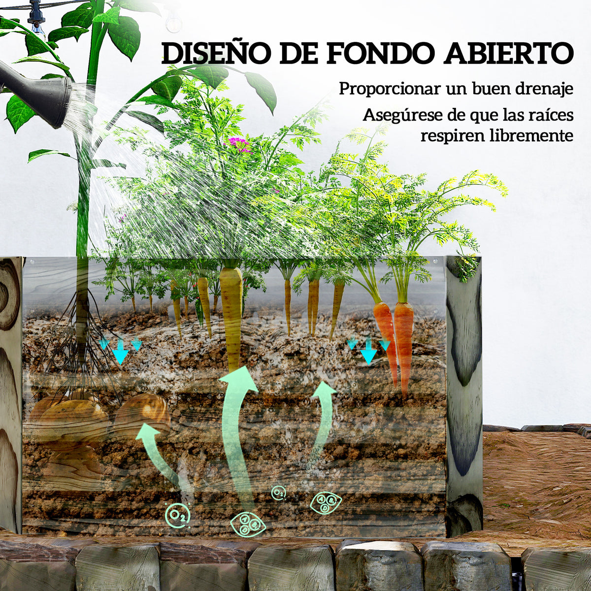 Jardinera Exterior Outsunny Acero Galvanizado Madera Natural 180x90x57.5 Cm_5