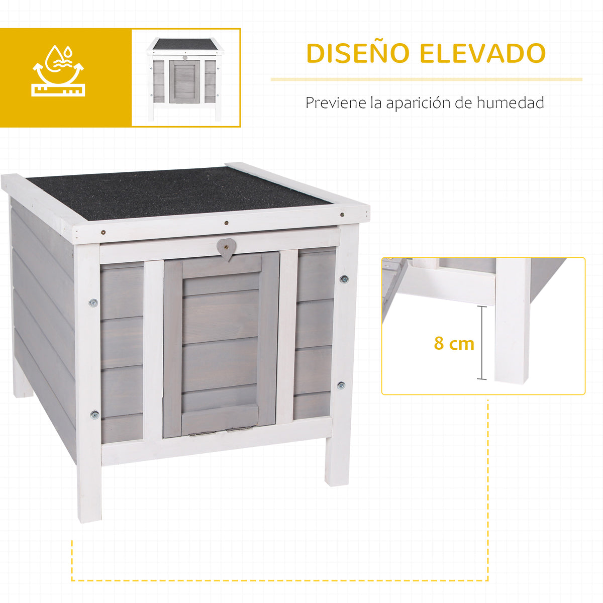 Conejera De Madera Exterior Techo Abatible Pawhut 42x51x43 Cm Gris_4