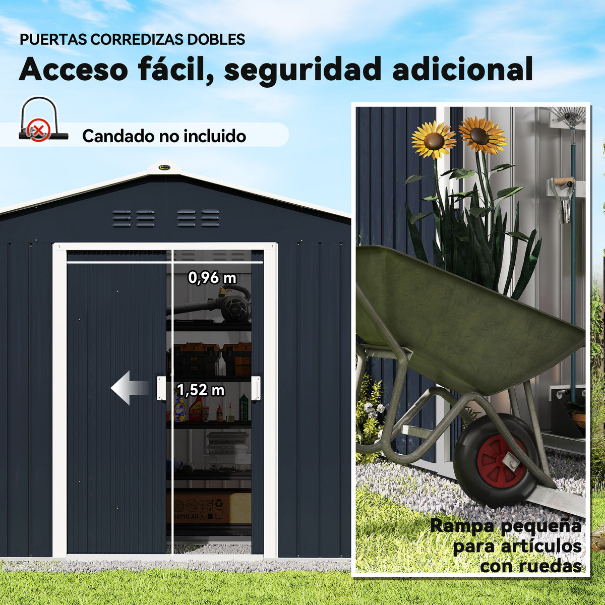 Caseta De Jardín Outsunny Acero Galvanizado Gris Oscuro 277x195x192cm_5