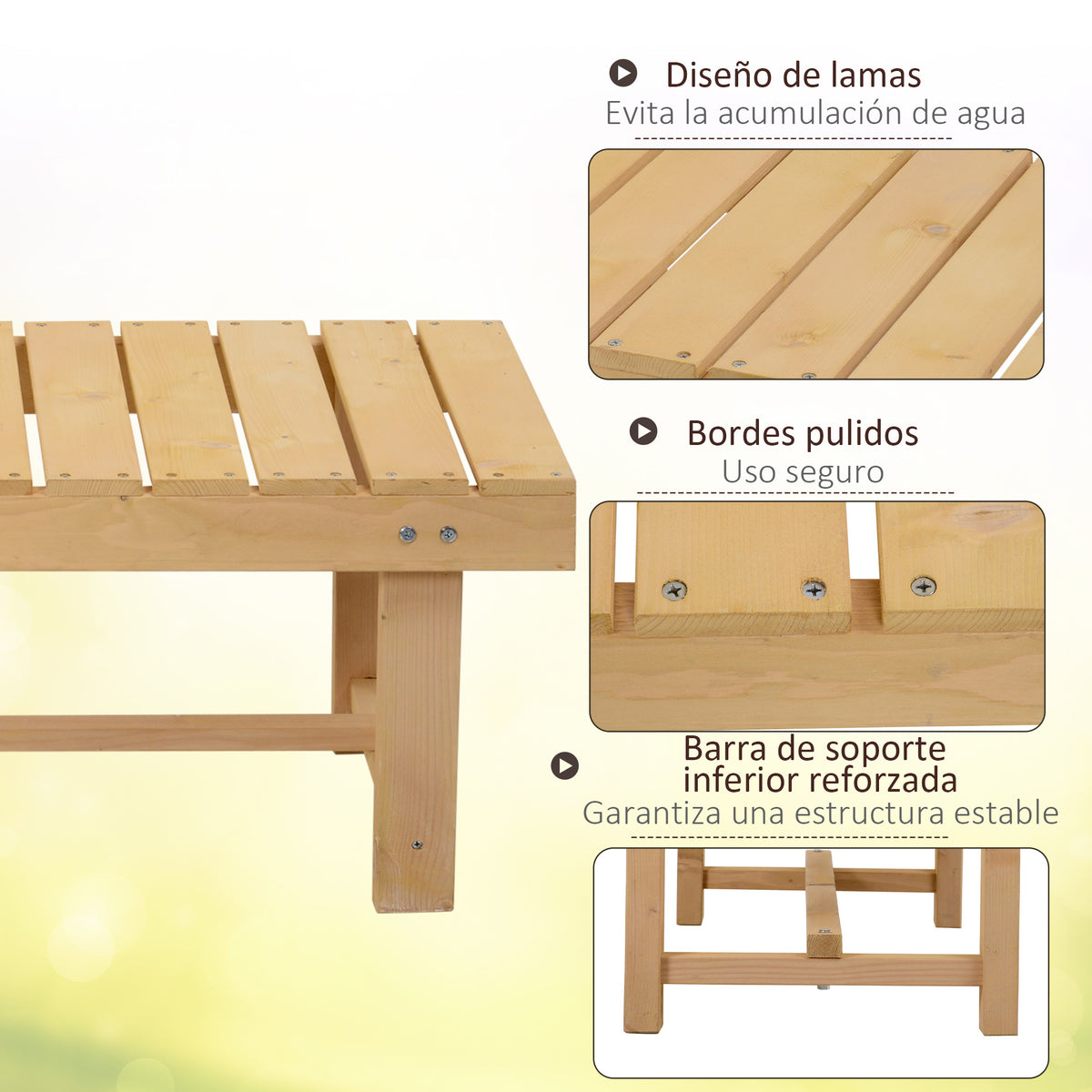 Banco De Jardín Outsunny Madera De Abeto Madera Natural 110x38x35 Cm_5
