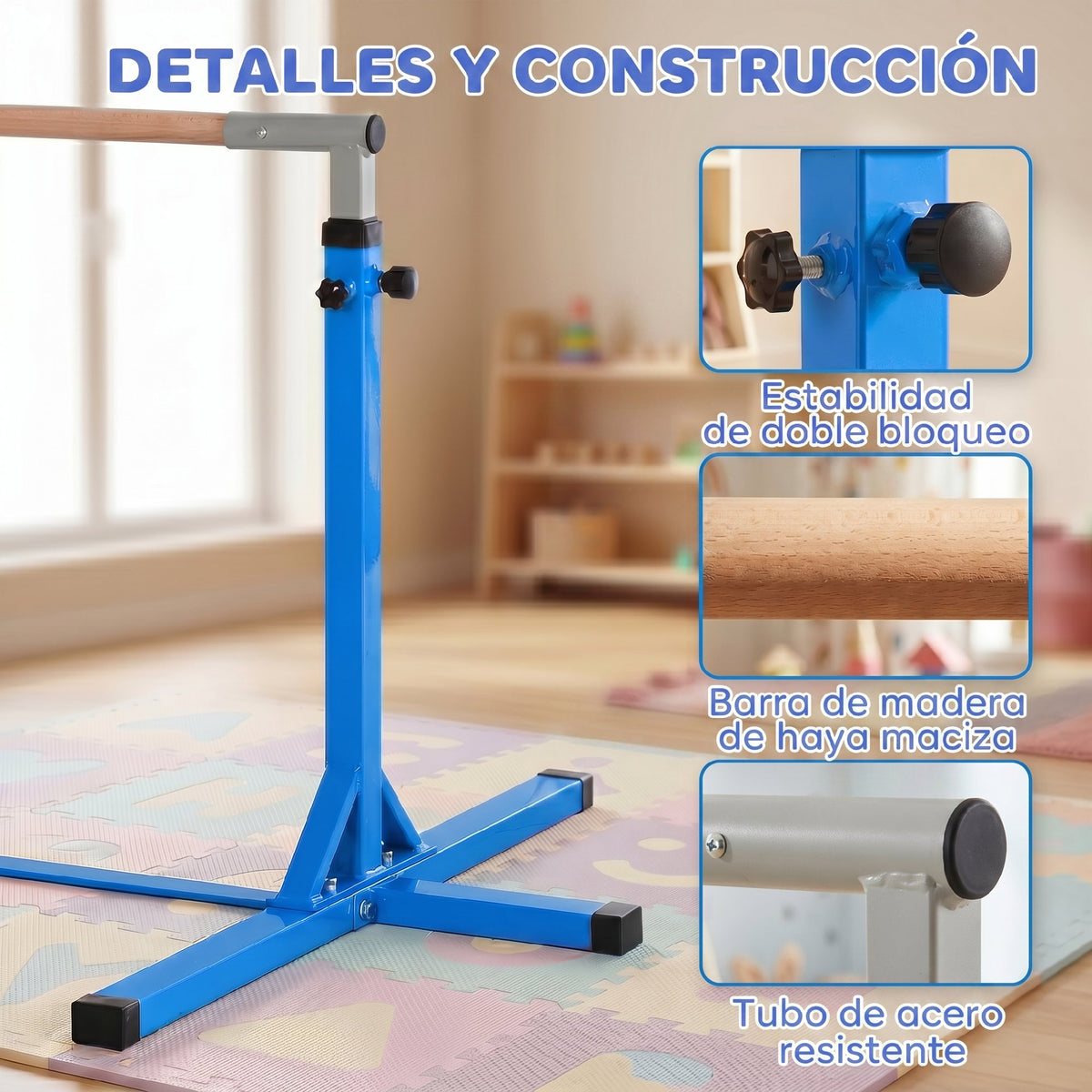 Barra De Gimnasia Homcom Acero Azul 194x121x150 Cm_5