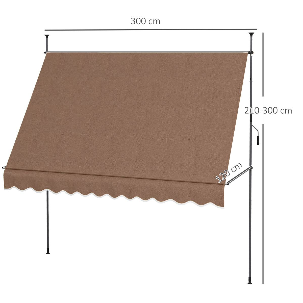 Toldo Manual Retráctil Outsunny Poliéster, Aluminio Café 300x120x300 Cm_2
