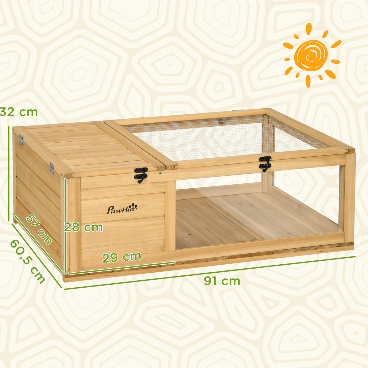 Casa Para Tortugas Pawhut Madera De Abeto Amarillo 91x60.5x32 Cm D40-012v00yl_2