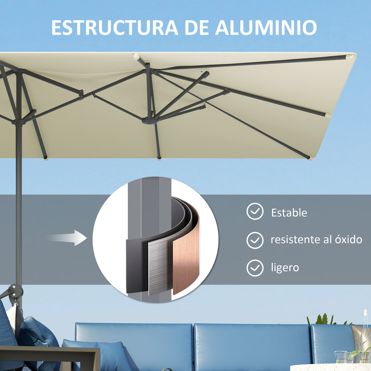Sombrilla Doble Outsunny Aluminio, Poliéster Crema 451x264x264 Cm_5