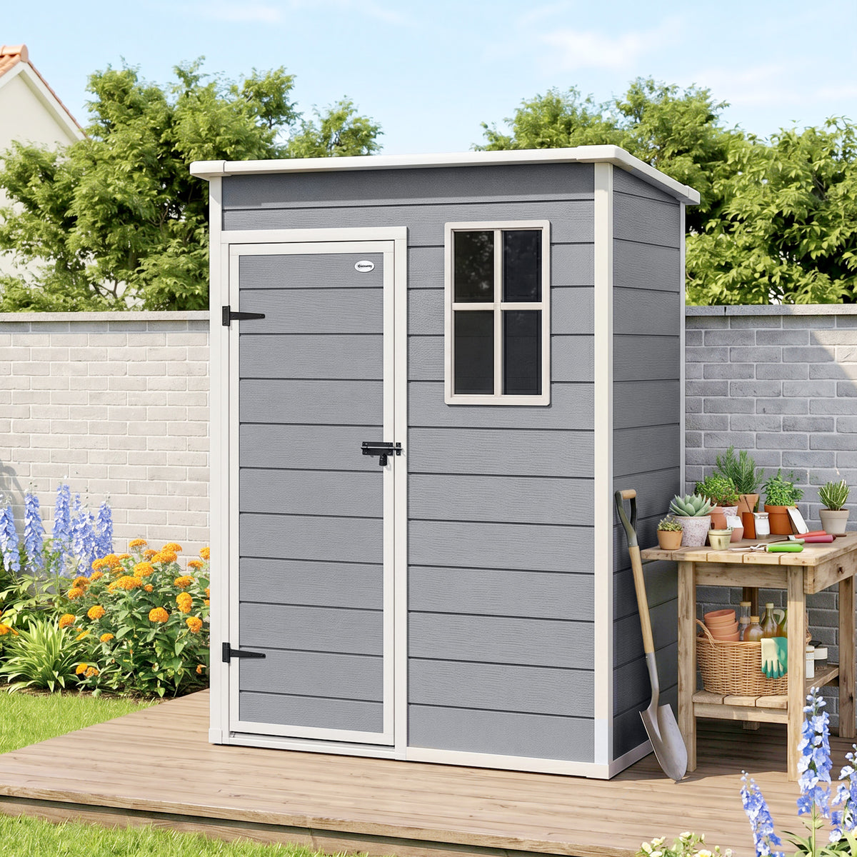 Caseta De Jardín Outsunny Pp, Aleación De Aluminio Gris 151x92x193 Cm 845-954v00gy_1