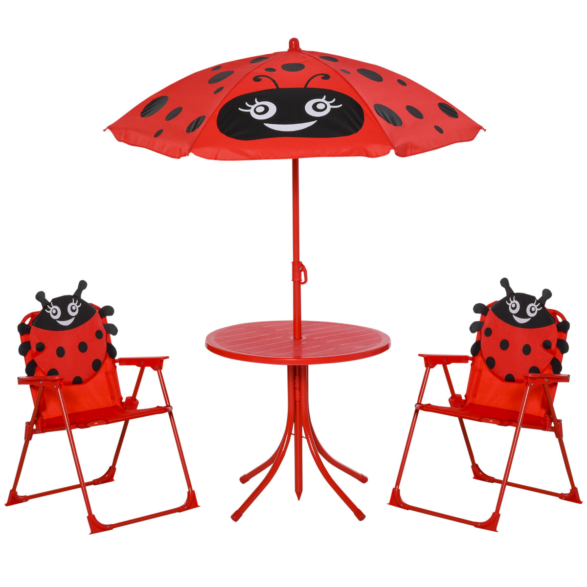 Mesa Y Sillas Plegable Infantil Con Sombrilla Outsunny Ø50x46 Cm Rojo_0