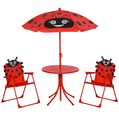 Mesa Y Sillas Plegable Infantil Con Sombrilla Outsunny Ø50x46 Cm Rojo_0