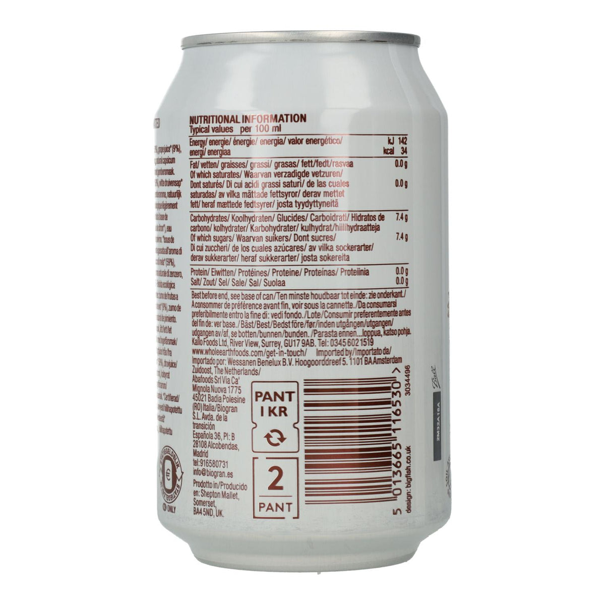 Pack 24x Refresco Bio Jengibre Whole Earth 330ml