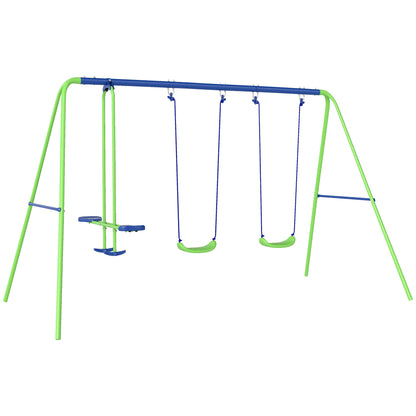 Juego De Columpios De Jardín De Metal Outsunny 280x140x178 Cm Verde_0