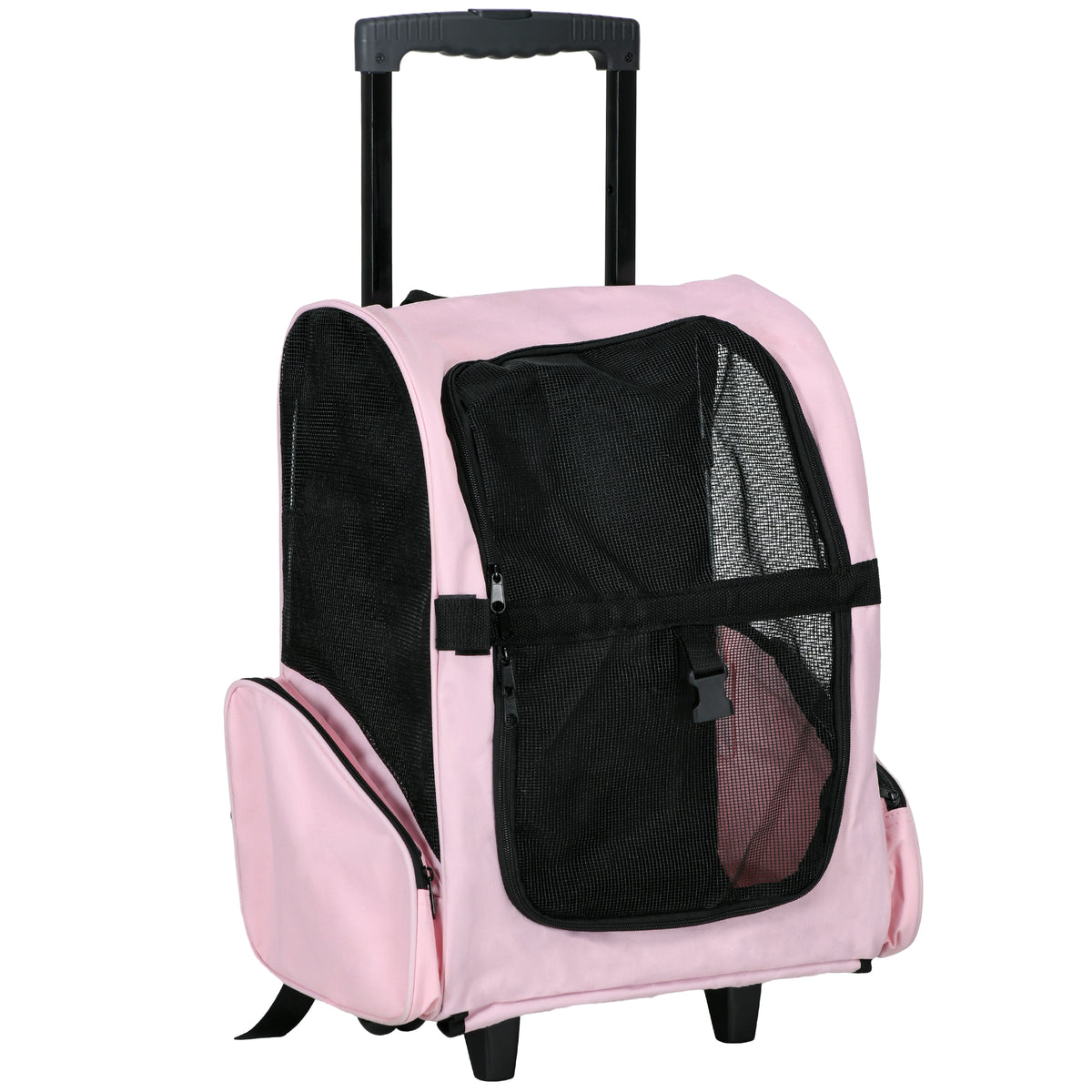Pawhut Transportín 2 En 1 Para Mascotas Carrito Mochila Ruedas 42x25x55 Cm Rosa_1