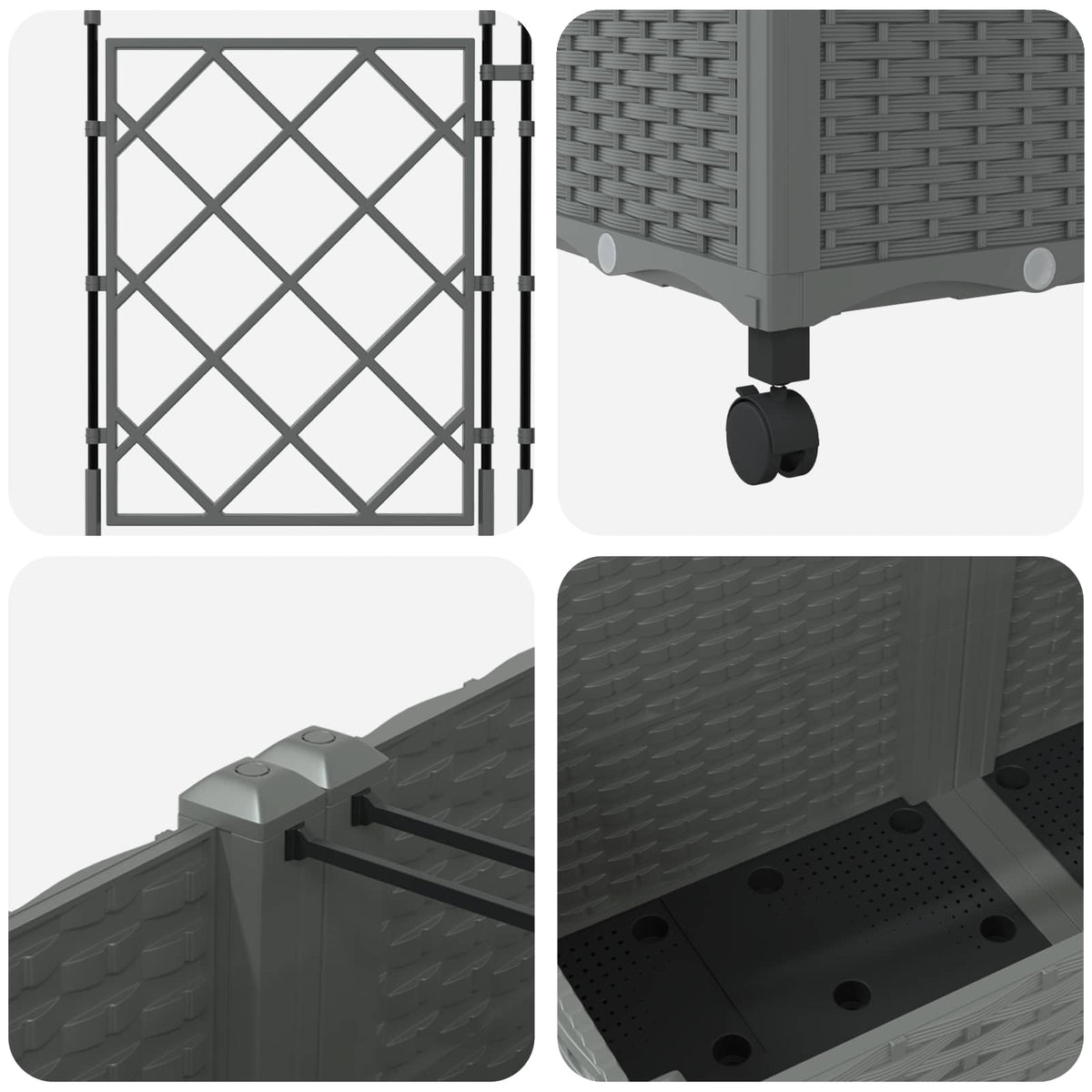 Jardinera Con Enrejado Y Ruedas 2 Uds. Gris Claro_4