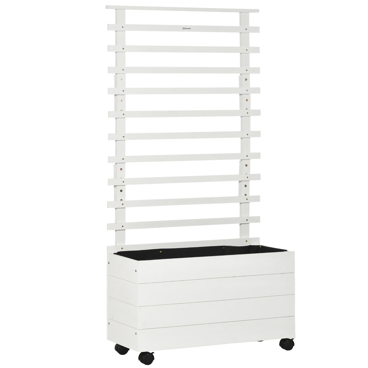 Jardinera Con Enrejado De Madera Ruedas Outsunny 76x30x155cm Blanco_0