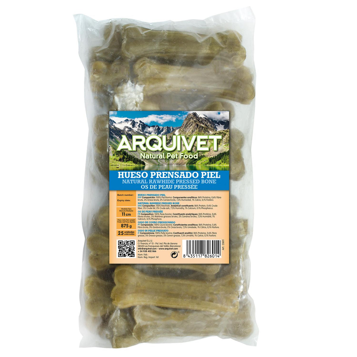 Snack natural para perros Hueso prensado piel  Arquivet 11 cm 25 uds
