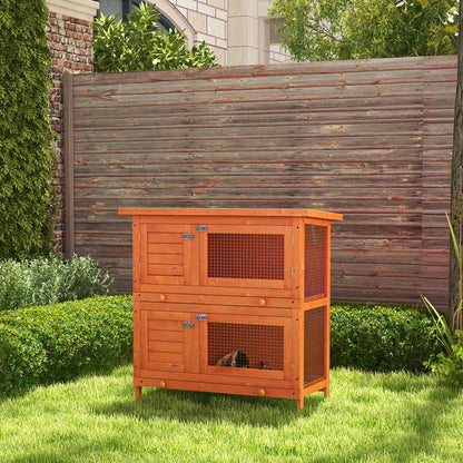 Conejera De Madera Exterior Techo Abrible Pawhut 90x45x90 Cm Natural_1