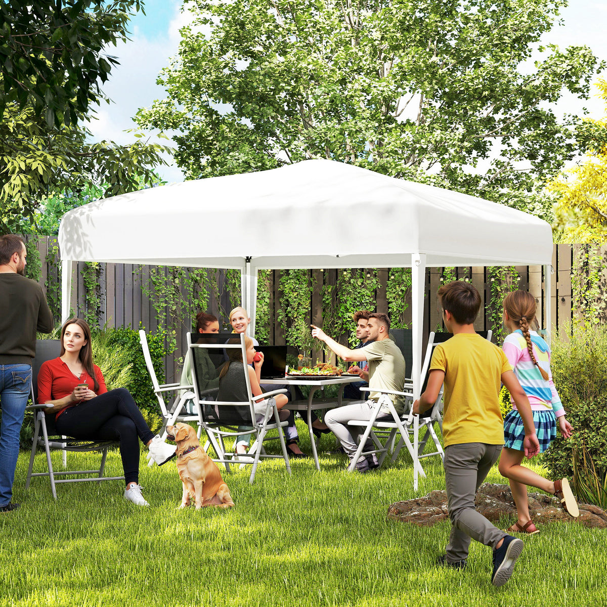 Carpa Plegable Outsunny Acero, Tela Oxford Blanco 295x295x255 Cm_1